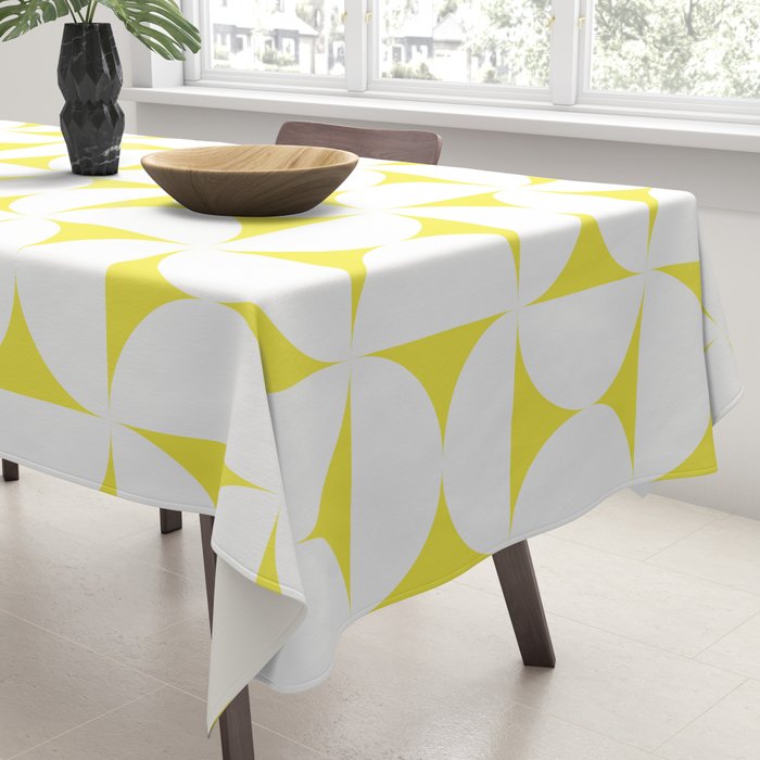 Patterned Geometric Shapes CLVIII White and Bright Yellow Tablecloth Gallery Image 3