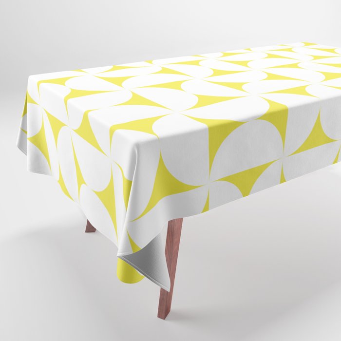 Patterned Geometric Shapes CLVIII White and Bright Yellow Tablecloth Gallery Image 1