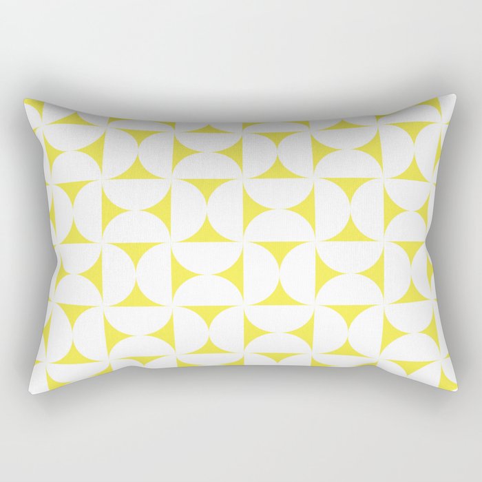 Patterned Geometric Shapes CLVIII White and Bright Yellow Rectangular Pillow Gallery Image 2