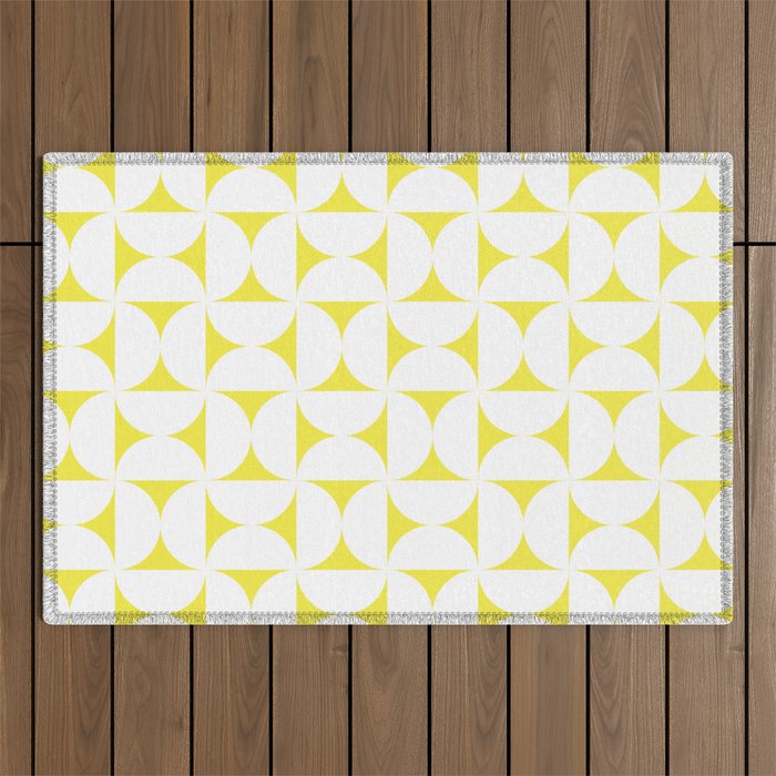 Patterned Geometric Shapes CLVIII White and Bright Yellow Outdoor Rug Gallery Image 1