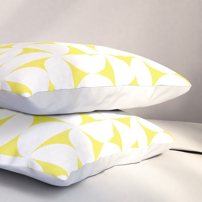 Patterned Geometric Shapes CLVIII White and Bright Yellow Pillow Sham Gallery Image 3