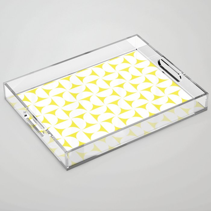 Patterned Geometric Shapes CLVIII White and Bright Yellow Acrylic Tray Gallery Image 1