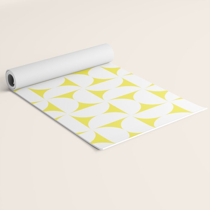 Patterned Geometric Shapes CLVIII White and Bright Yellow Yoga Mat Gallery Image 2