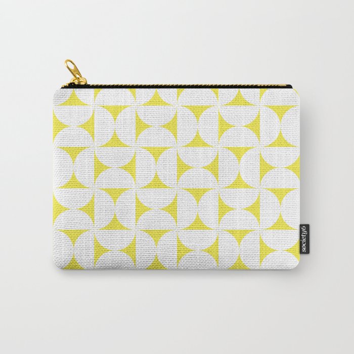 Patterned Geometric Shapes CLVIII White and Bright Yellow Carry All Pouch Gallery Image 1