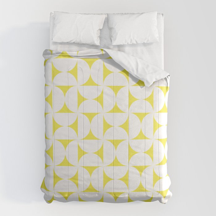 Patterned Geometric Shapes CLVIII White and Bright Yellow Comforter Gallery Image 1