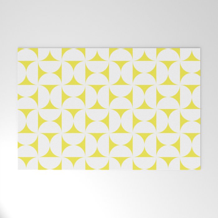 Patterned Geometric Shapes CLVIII White and Bright Yellow Welcome Mat Gallery Image 1
