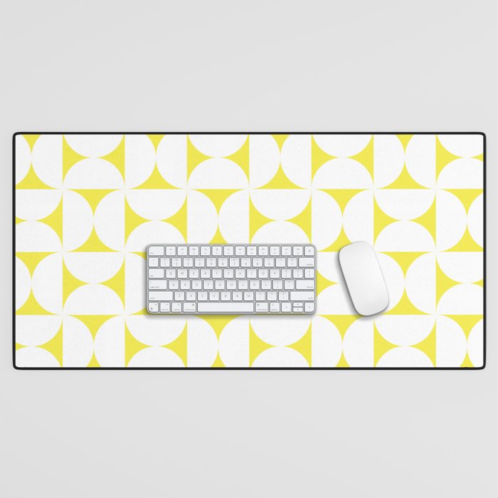 Patterned Geometric Shapes CLVIII White and Bright Yellow Desk Mat Gallery Image 1