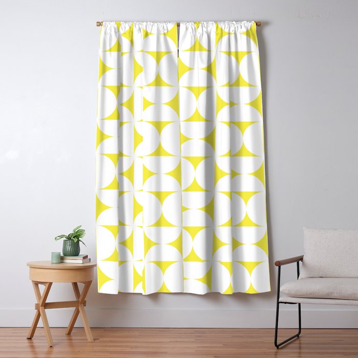 Patterned Geometric Shapes CLVIII White and Bright Yellow Window Curtain Gallery Image 1