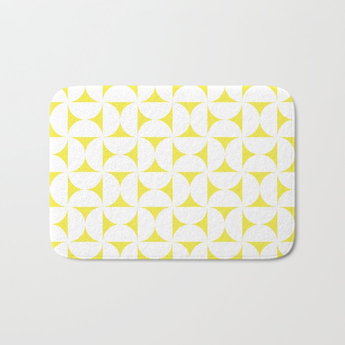 Patterned Geometric Shapes CLVIII White and Bright Yellow Bath Mat Gallery Image 1