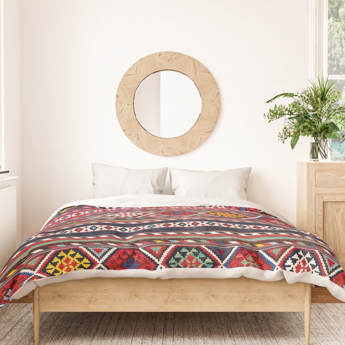 Shirvan East Caucasus Colorful Kilim Print Duvet Cover Gallery Image 3