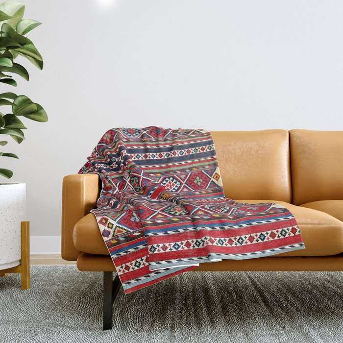 Shirvan East Caucasus Colorful Kilim Print Throw Blanket Gallery Image 1