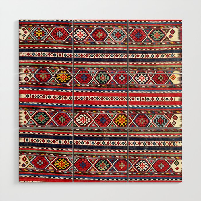 Shirvan East Caucasus Colorful Kilim Print Wood Wall Art Gallery Image 1