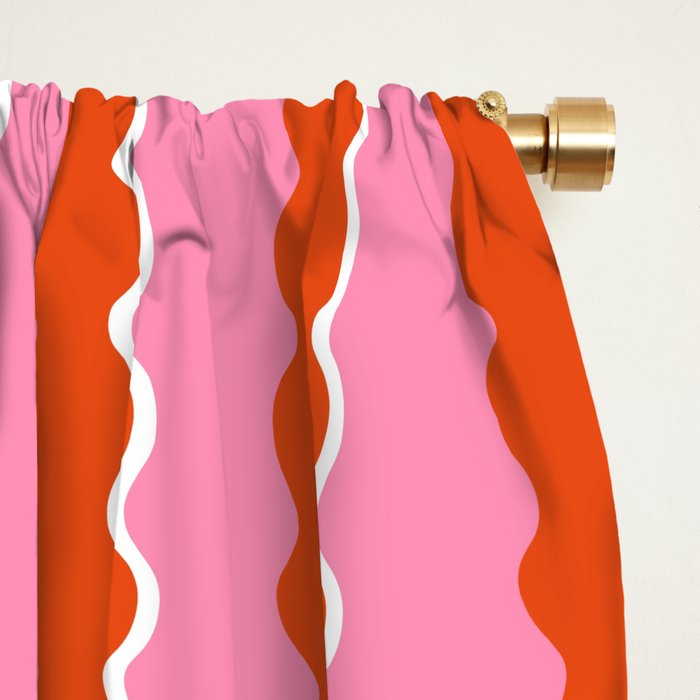 Pink and Orange, Wavy, Squiggle, Scallop, Stripes Window Curtain Gallery Image 2