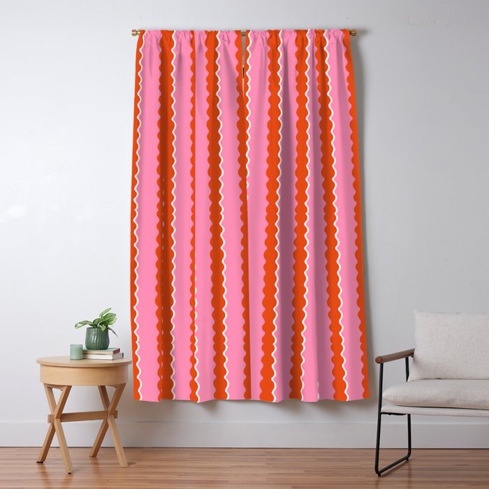Pink and Orange, Wavy, Squiggle, Scallop, Stripes Window Curtain Gallery Image 1