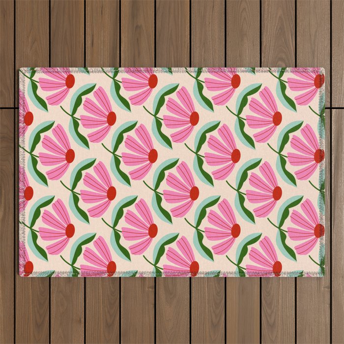 Pink and Red Daisy Outdoor Rug Gallery Image 1
