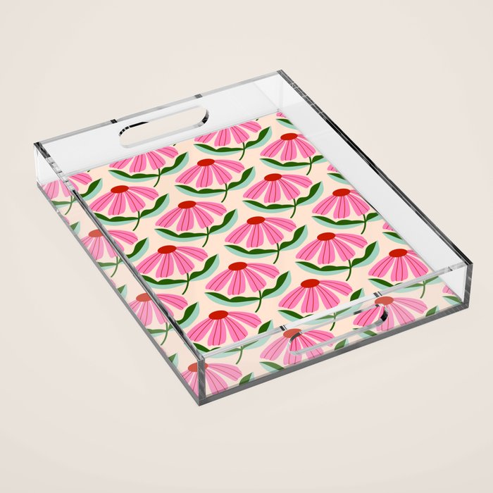 Pink and Red Daisy Acrylic Tray Gallery Image 1