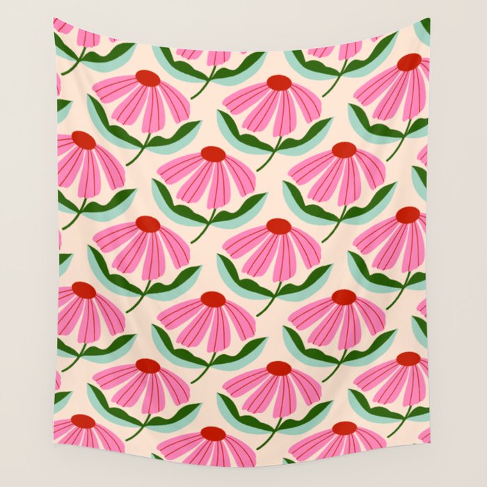 Pink and Red Daisy Wall Tapestry Gallery Image 1