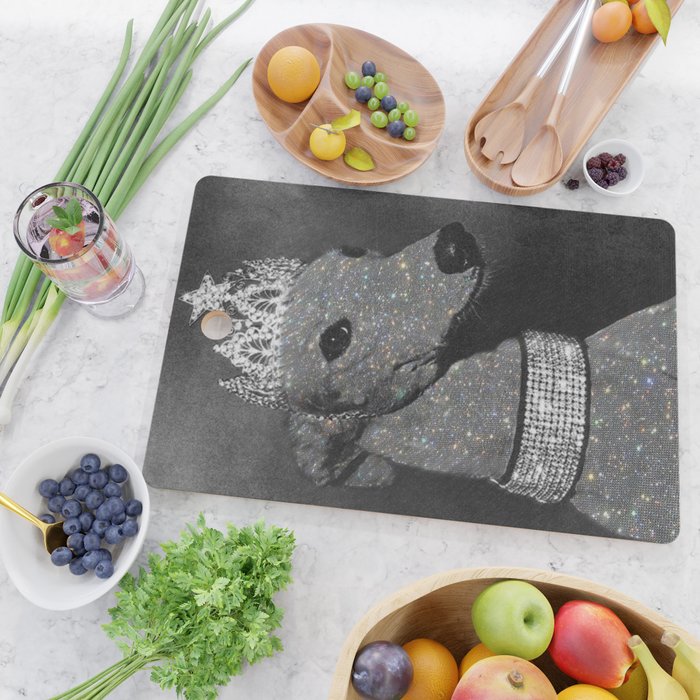 GLITTER QUEEN | art | creative | dog | crown | glamour | style | grey | black and white | diamonds  Cutting Board Gallery Image 2