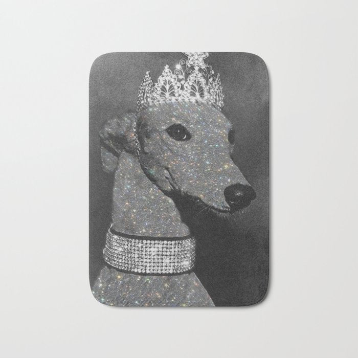 GLITTER QUEEN | art | creative | dog | crown | glamour | style | grey | black and white | diamonds  Bath Mat Gallery Image 1