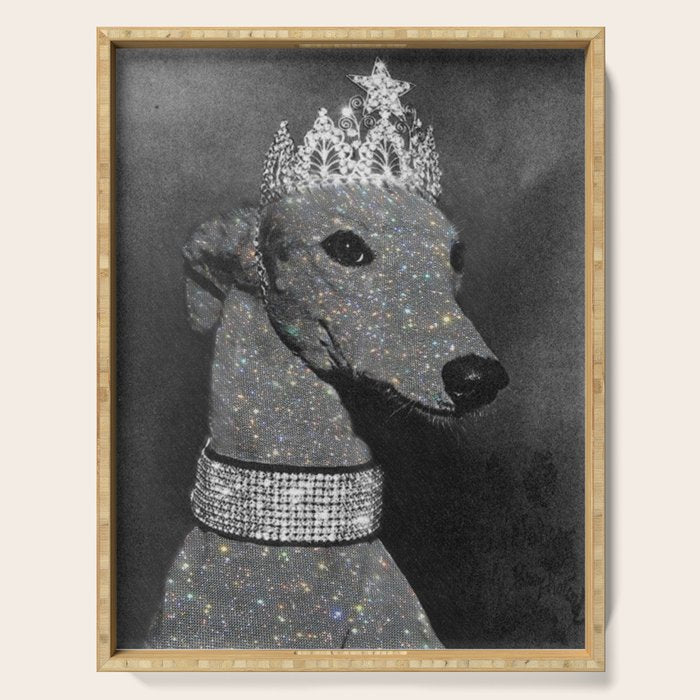 GLITTER QUEEN | art | creative | dog | crown | glamour | style | grey | black and white | diamonds  Serving Tray Gallery Image 1