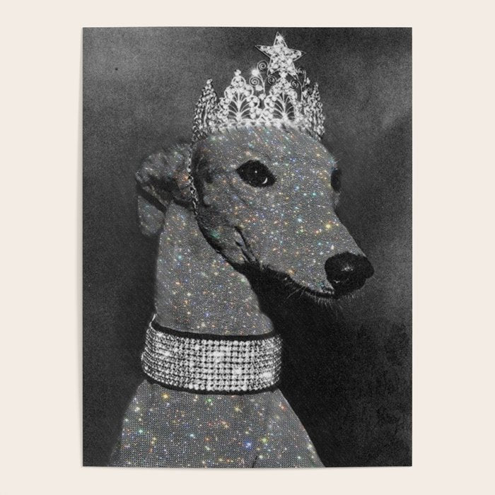 GLITTER QUEEN | art | creative | dog | crown | glamour | style | grey | black and white | diamonds  Poster Gallery Image 4