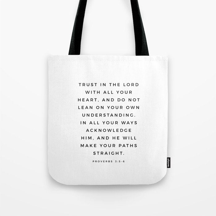 Proverbs 3:5-6 Bible Verse Trust In The Lord With All Your Heart Scripture Christian Wall Decor Tote Bag Gallery Image 1