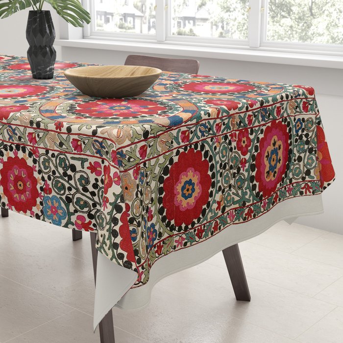 Karabag Suzani Uzbekistan Embroidery Print Tablecloth Gallery Image 3