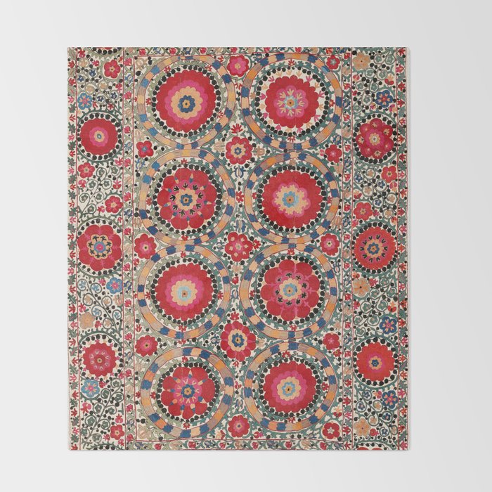 Karabag Suzani Uzbekistan Embroidery Print Throw Blanket Gallery Image 2
