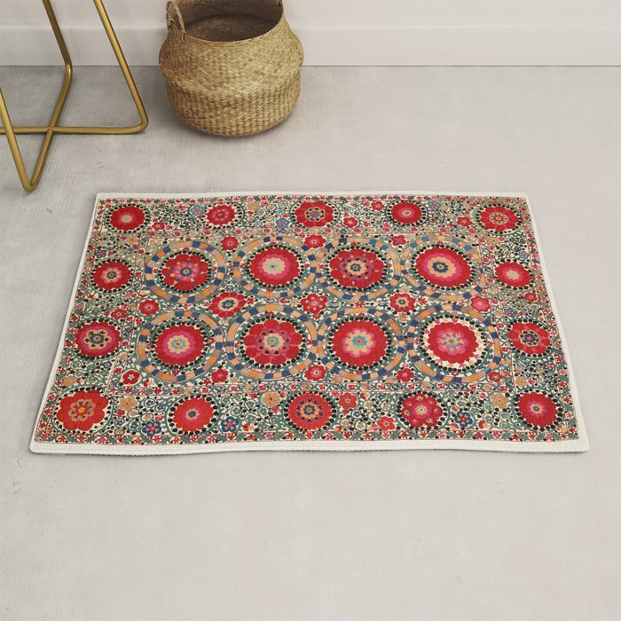 Karabag Suzani Uzbekistan Embroidery Print Rug Gallery Image 1