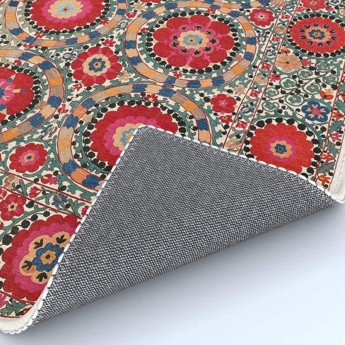 Karabag Suzani Uzbekistan Embroidery Print Rug Gallery Image 4