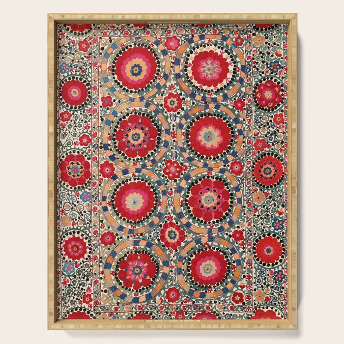 Karabag Suzani Uzbekistan Embroidery Print Serving Tray Gallery Image 1