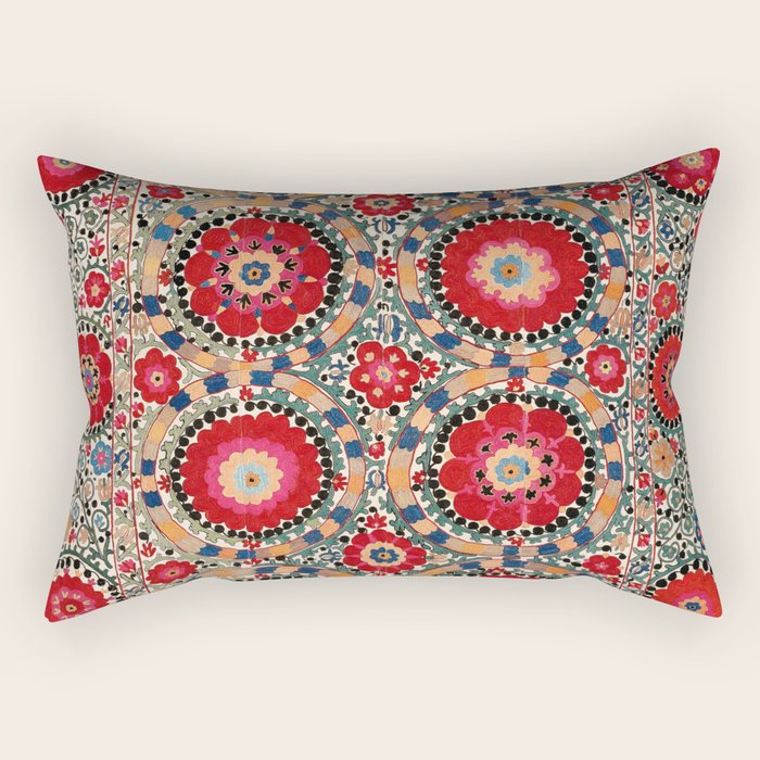 Karabag Suzani Uzbekistan Embroidery Print Rectangular Pillow Gallery Image 1
