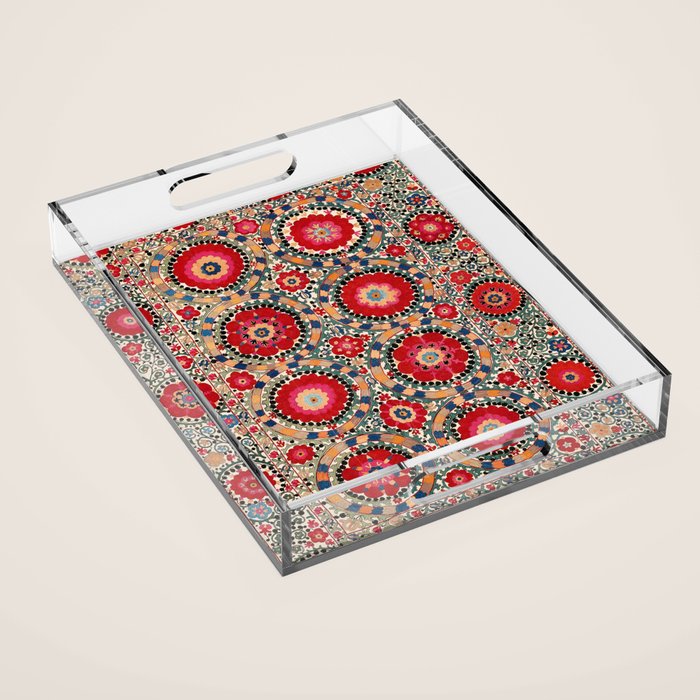 Karabag Suzani Uzbekistan Embroidery Print Acrylic Tray Gallery Image 1