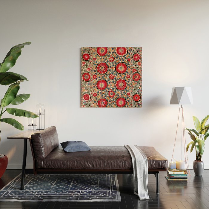 Karabag Suzani Uzbekistan Embroidery Print Wood Wall Art Gallery Image 2