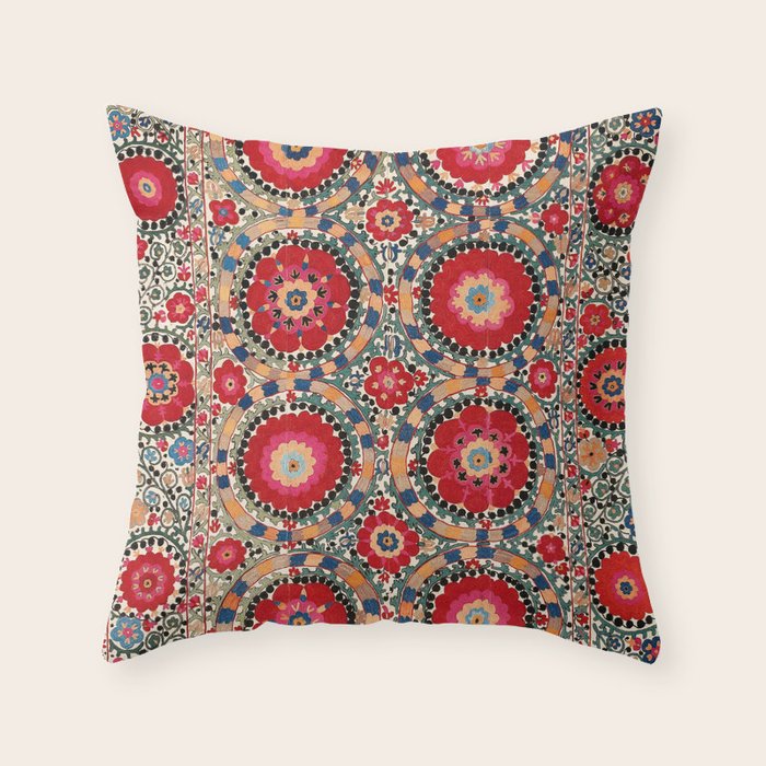 Karabag Suzani Uzbekistan Embroidery Print Throw Pillow Gallery Image 1