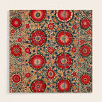 Karabag Suzani Uzbekistan Embroidery Print Wood Wall Art Gallery Image 1