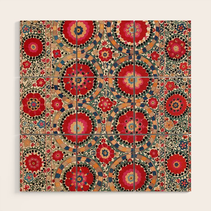 Karabag Suzani Uzbekistan Embroidery Print Wood Wall Art Gallery Image 1