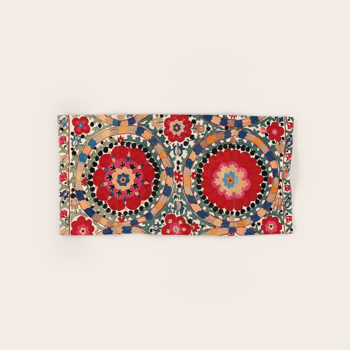 Karabag Suzani Uzbekistan Embroidery Print Bath Towel Gallery Image 1