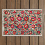 Karabag Suzani Uzbekistan Embroidery Print Outdoor Rug Gallery Image 1