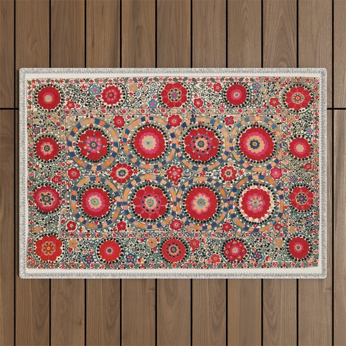 Karabag Suzani Uzbekistan Embroidery Print Outdoor Rug Gallery Image 1