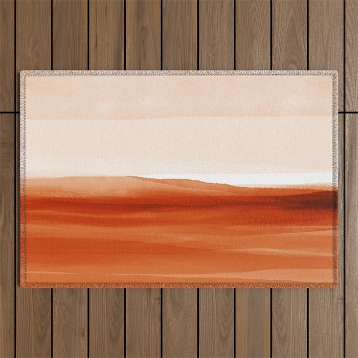 Watercolor Abstract 08 Burnt Orange Landscape Outdoor Rug Gallery Image 1