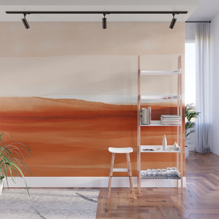 Watercolor Abstract 08 Burnt Orange Landscape Wall Mural Gallery Image 1