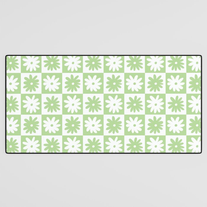 Green And White Checkered Flower Pattern Desk Mat Gallery Image 3