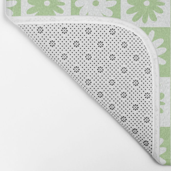 Green And White Checkered Flower Pattern Bath Mat Gallery Image 2