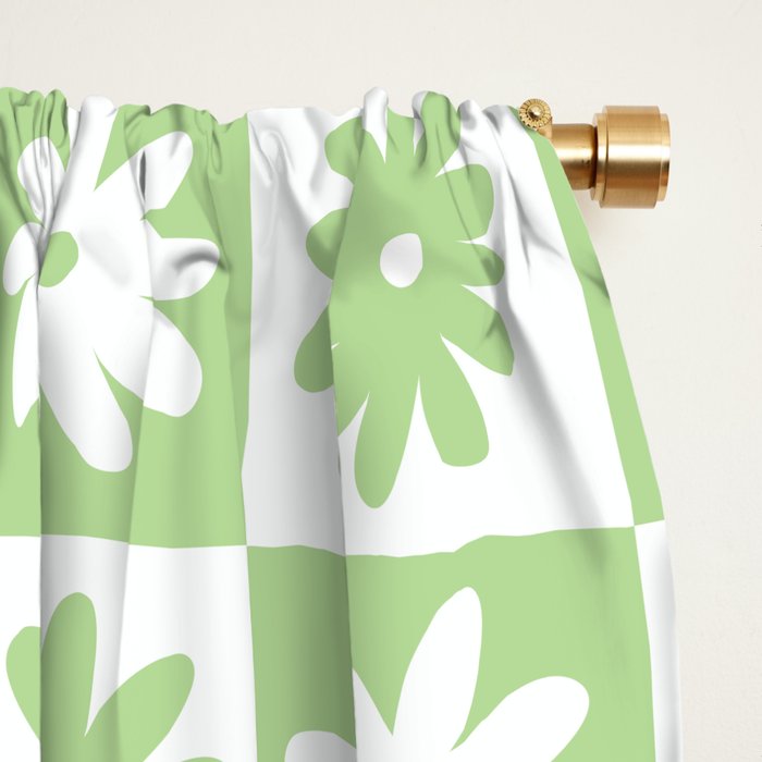 Green And White Checkered Flower Pattern Window Curtain Gallery Image 2