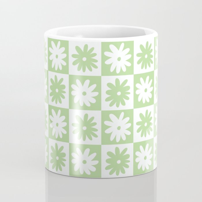 Green And White Checkered Flower Pattern Coffee Mug Gallery Image 4