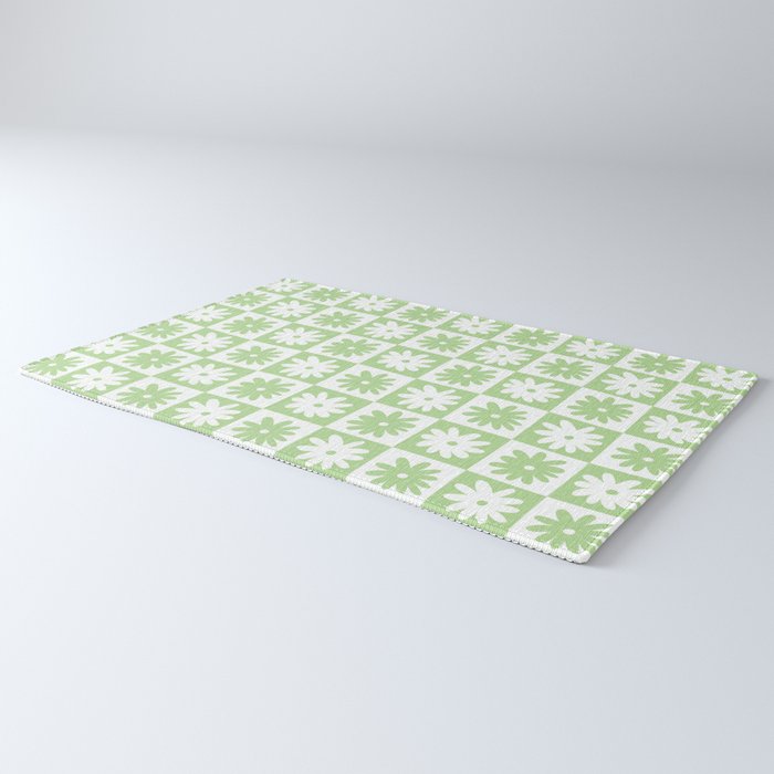 Green And White Checkered Flower Pattern Rug Gallery Image 3