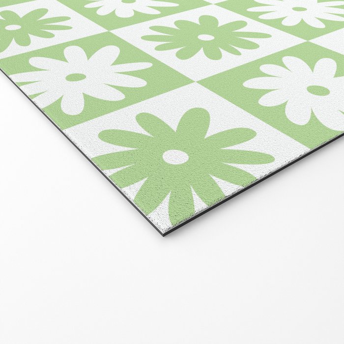 Green And White Checkered Flower Pattern Welcome Mat Gallery Image 2
