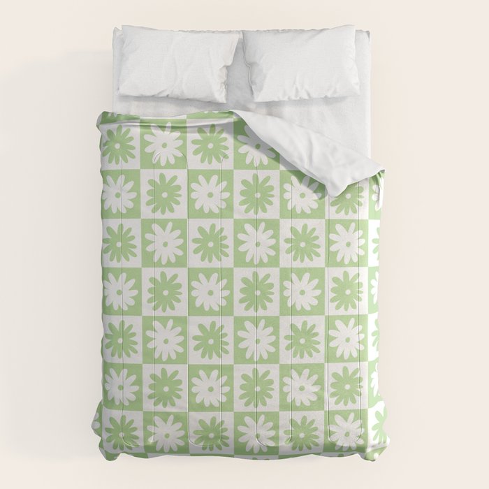 Green And White Checkered Flower Pattern Comforter Gallery Image 6