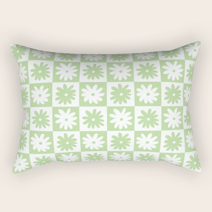 Green And White Checkered Flower Pattern Rectangular Pillow Gallery Image 1